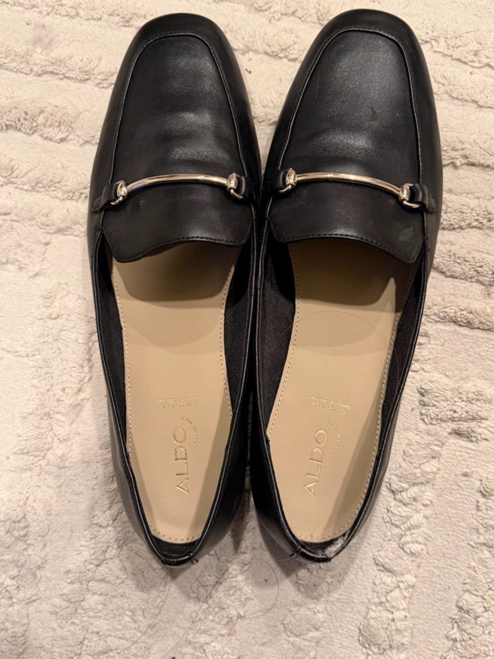 Aldo Black Leather Loafers with Gold-Tone Hardware